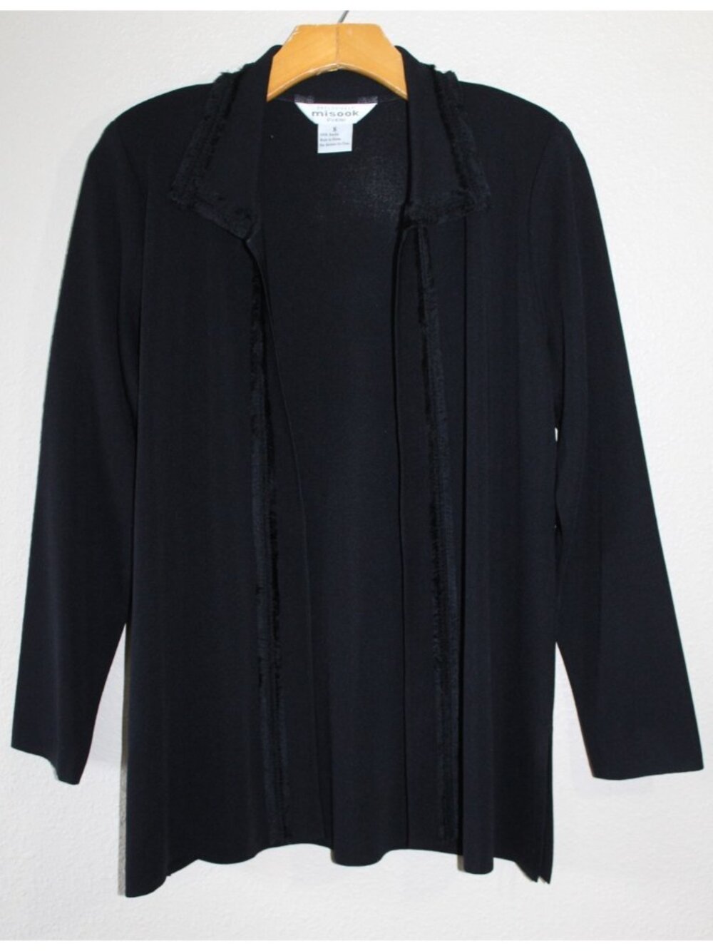 Exclusively Misook Womens Black Open Front Long Sleeve Cardigan SP